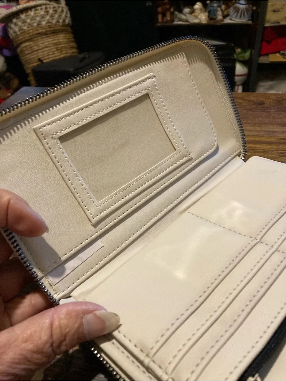 Betsey Johnson cream zip around wallet